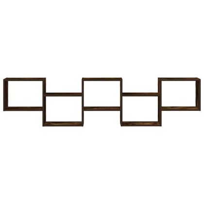 Стенен кубичен рафт, 5 отделения, опушен дъб, инженерно дърво