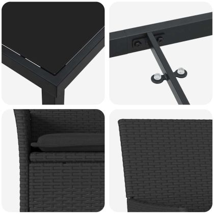 Комплект за хранене в градината 5 pcs Черно полиратан