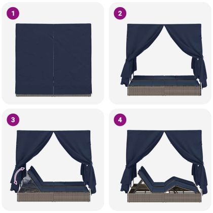 Двуетажно шезлонг с покрив Сив 205 x 129 x 200 см PE ратан