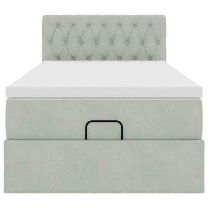 Османска легло с матрак, светлосиво, 90x190 см, кадифе
