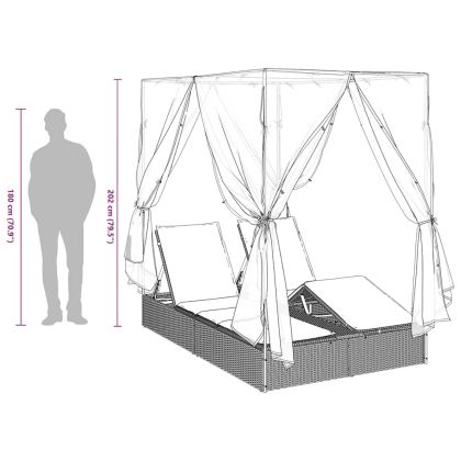 Двуетажно шезлонг с покрив Сив 205 x 129 x 200 см PE ратан