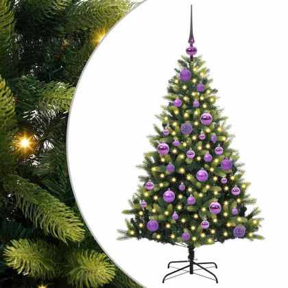 Изкуствен коледен дърво с панти 150 LEDs Зелен 120 cm PVC и PE