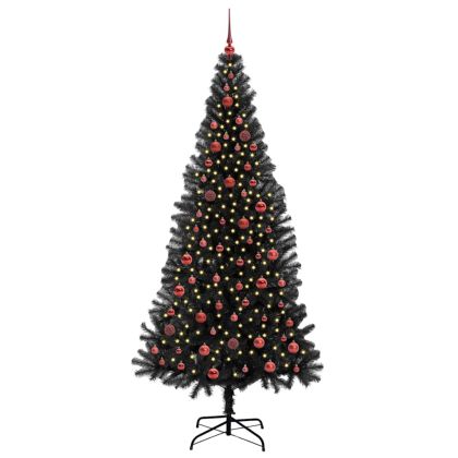 Коледно дърво с 300 LED светодиода с поставка Черно 210 cm ПВЦ