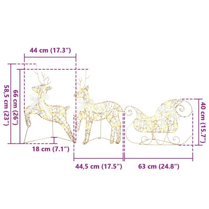 LED елени с 40 LED светодиода 7 pcs Златист PET