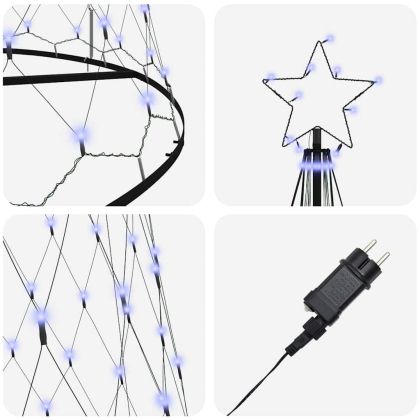 LED Коледна Елха с поставка Синьо 160 х 160 х 500 см Метал