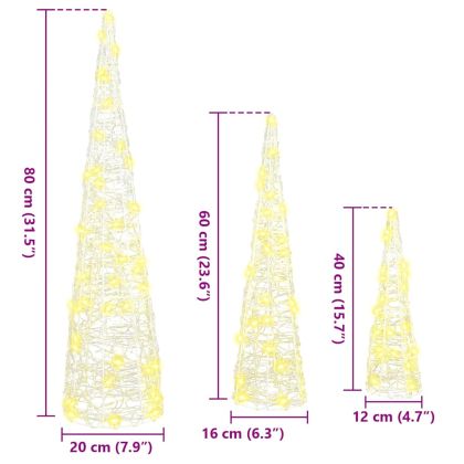 Коледно дърво 3 pcs Топло бяло 20 x 20 x 80 см Акрил