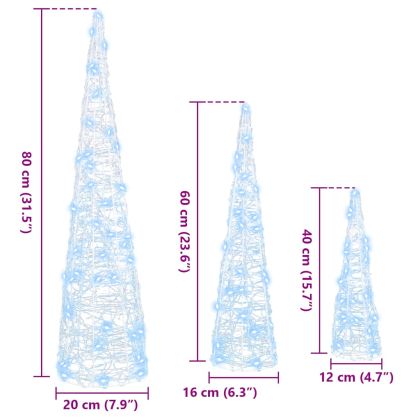 Коледно дърво 3 pcs Студено бяло 20 x 20 x 80 см Акрил