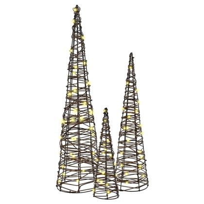 Коледно дърво 3 pcs Топло бяло 20 х 20 х 80 см Ратан