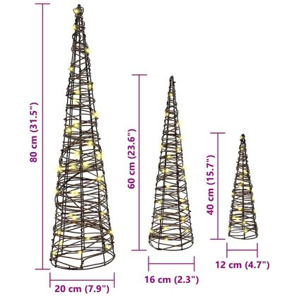 Коледно дърво 3 pcs Топло бяло 20 х 20 х 80 см Ратан