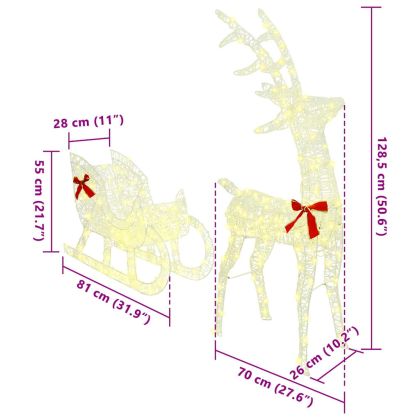 Дядо Коледа, който дърпа шейна Топло бяло 70 x 26 x 128.5 см