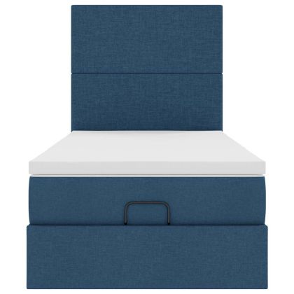 Османска легло с матрак и LED, синьо, 90x190 см, плат