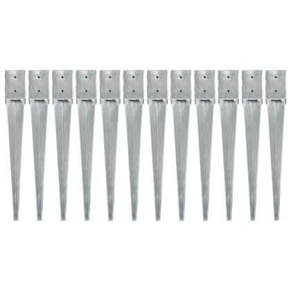 Заземителни колове 12 бр сребро 10x10x76 см поцинкована стомана