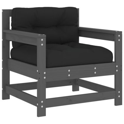 Градински лаундж комплект 7 части с възглавници сив бор масив