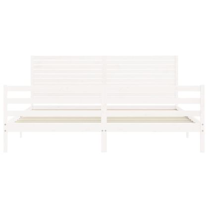 Рамка за легло с табла бяла Super King Size дърво масив
