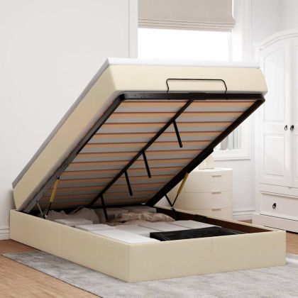 Османска легло с матрак, кремаво, 120x200 см, плат