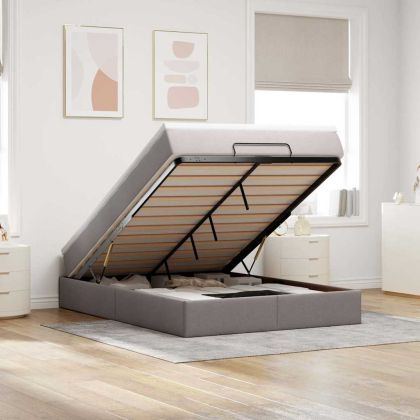 Османска легло с матрак, таупе, 140x190 см, плат