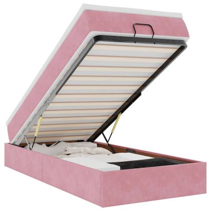 Османска легло с матрак, розово, 90x190 см, кадифе