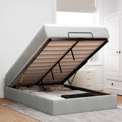 Османска легло с матрак, светлосиво, 120x190 см, кадифе