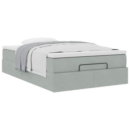 Османска легло с матрак, светлосиво, 120x190 см, кадифе