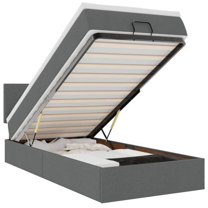 Османска легло с матрак, тъмносиво, 90x190 см, плат