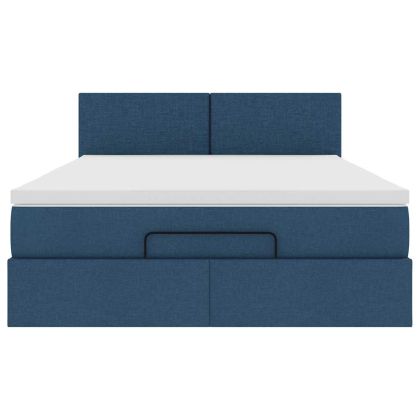 Османска легло с матрак, синьо, 140x190 см, плат