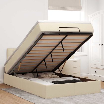 Османска легло с матрак, кремаво, 120x200 см, плат