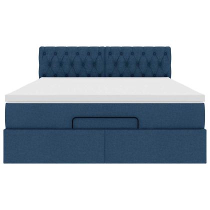 Османска легло с матрак, синьо, 140x190 см, плат