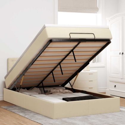 Османска легло с матрак, кремаво, 120x200 см, плат