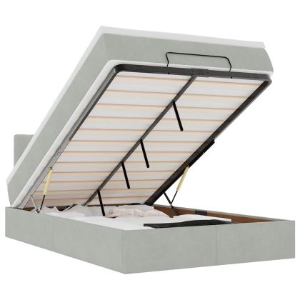 Османска легло с матрак, светлосиво, 120x190 см, кадифе