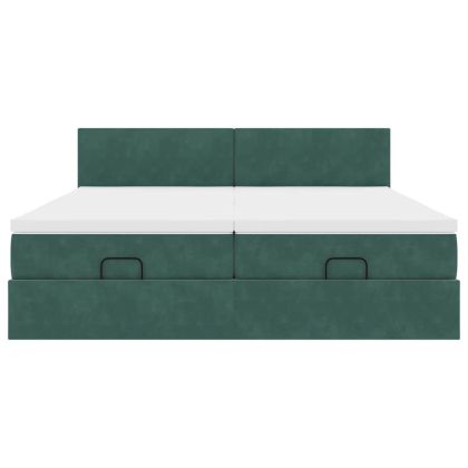 Османска легло с матраци, тъмнозелено, 160x200 см, кадифе