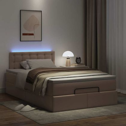 Османска легло с матраци&LED капучино 120x190см изкуствена кожа
