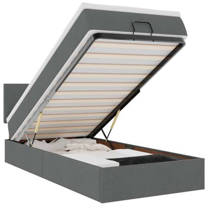 Османска легло с матрак и LED, тъмносиво, 90x190 см, плат