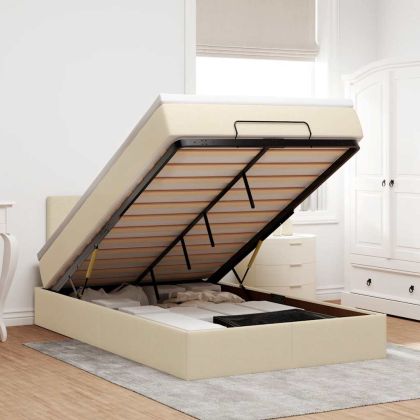 Османска легло с матрак и LED, кремаво, 120x200 см, плат