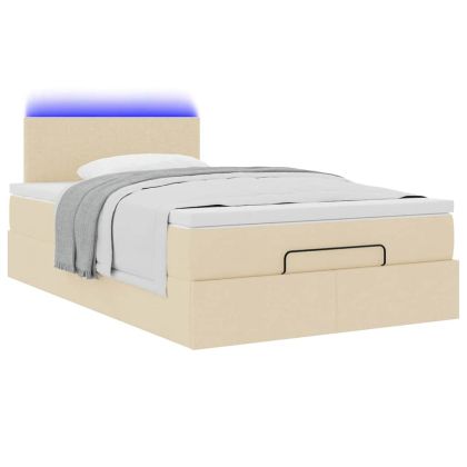 Османска легло с матрак и LED, кремаво, 120x200 см, плат