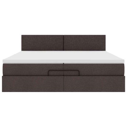 Османска легло с матрак и LED, тъмнокафяво, 200x200 см, плат