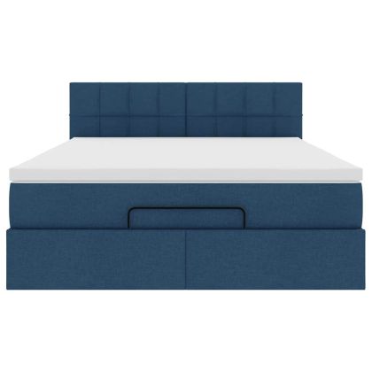 Османска легло с матрак и LED, синьо, 140x190 см, плат