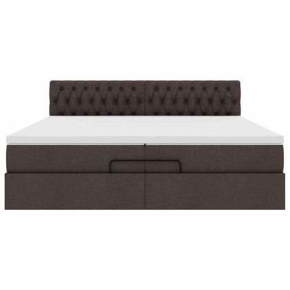 Османска легло с матрак и LED, тъмнокафяво, 200x200 см, плат