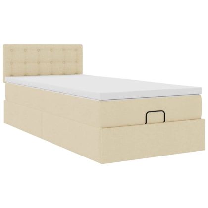 Османска легло с матрак и LED, кремаво, 80x200 см, плат