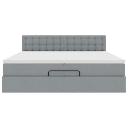 Османска легло с матрак и LED, светлосиво, 200x200 см, плат