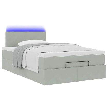 Османска легло с матрак и LED, светлосиво, 120x190 см, кадифе