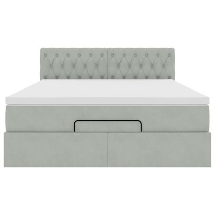 Османска легло с матрак и LED, светлосиво, 140x190 см, кадифе