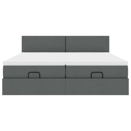 Османска легло с матраци и LED, тъмносиво, 160x200 см, плат