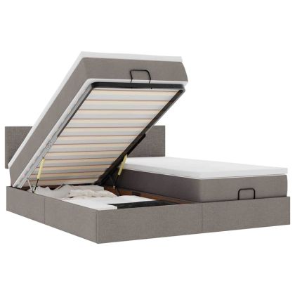 Османска легло с матраци и LED, таупе, 180x200 см, плат