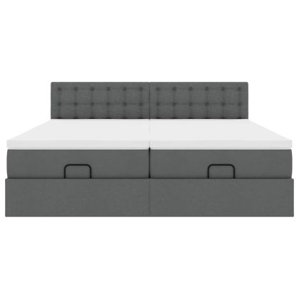 Османска легло с матраци и LED, тъмносиво, 160x200 см, плат