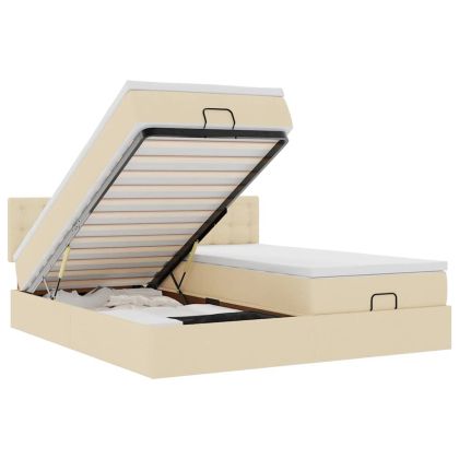 Османска легло с матраци и LED, кремаво, 160x200 см, плат