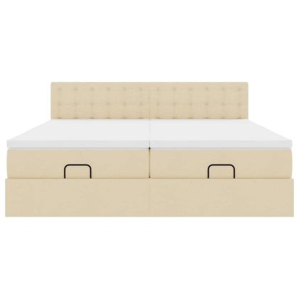 Османска легло с матраци и LED, кремаво, 160x200 см, плат