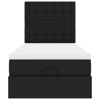 Османска легло с матрак, черно, 90x190 см, изкуствена кожа
