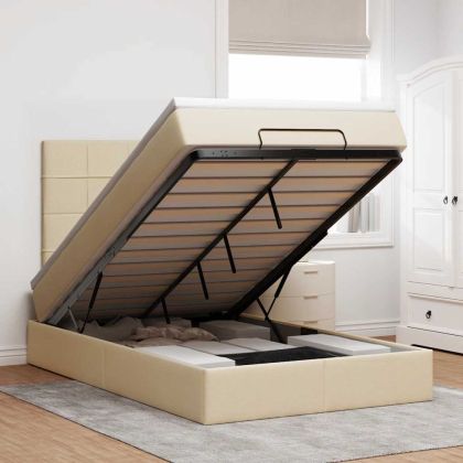 Османска легло с матрак, кремаво, 120x200 см, плат