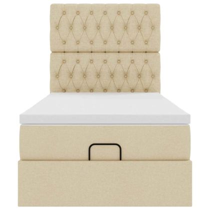 Османска легло с матрак, кремаво, 80x200 см, плат