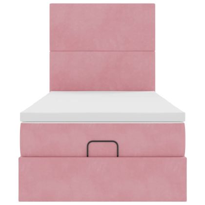 Османска легло с матраци, розово, 90x190 см, кадифе